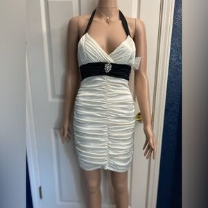 City Triangles Cream Ruched Halter Mini Dress